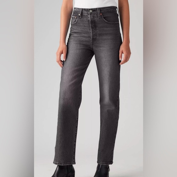 Levi's Denim - LEVI’S Sz 32 Ribcage Ankle Straight Washout Black Button Fly Jeans NEW WITH TAG